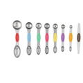 7-piece magnetic stainless steel measuring spoon set with colorful handles and leveler tool - 8-Piece Measuring Spoon Set (Colored Handles)
