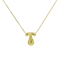 Macro shot of 18K gold plated letter T bubble pendant with polished stainless steel chain - Gold T