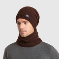 Ensemble bonnet en maille marron foncé et tour de cou pour homme avec patch sport - Café
