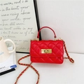 Red quilted mini chain bag for girls with golden hardware and chic ins style design - Red