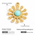 Golden stainless steel sunburst pendant with turquoise inlay and waterproof finish - Turquoise Style Sunlight Ray Pendant (PJ91722D)