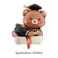 Detailed view of 70x94cm Graduation Teddy Bear foil balloon wearing a black doctoral cap - Graduation Happy Bear Balloon