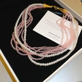 Multi-layer necklace with white pearls and pink beads in a black jewelry gift box - 6# Pearl Pink Bead Multilayer Necklace / Pink