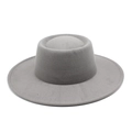 Macro detail of a grey wool fedora hat with a flat brim and circular indented crown - M (56-58cm) / Light Gray