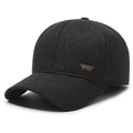 Men's thermal baseball cap in dark gray wool fabric with side metal sports badge - Adjustable / Gray