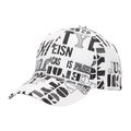 Détail d'une casquette de baseball blanche avec imprimé lettres noires et visière courbée - Blanc