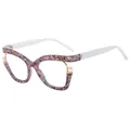 Cat eye glasses frame with purple butterfly patterns and pearl detail on white temple - Butterfly Pattern