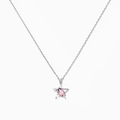 Macro detail of silver necklace featuring star pendant with pink gradient teardrop stone - White K (XL00302)