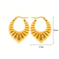 Orecchini a ventaglio pieghettati in acciaio 18K dorato, misura 35mm per 27mm - E0096 Stile a Ventaglio Plissettato