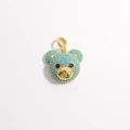 Detail of bear pendant with turquoise blue stones and a gold ring fastener - Gold With Lake Blue Zircon