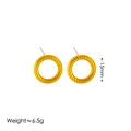 Detail of 15mm gold round earrings with spiral texture and 6.5g weight info - Gold Circle Stud Earrings