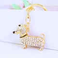 Golden crystal dachshund keychain with sparkling rhinestones and lobster clasp buckle - Individual Packaging / White