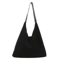 Minimalist black suede tote bag with wide straps for women's daily commuting use - Black