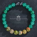 Detailed top view of natural green aventurine and hematite beaded stretch bracelet - Green Agate/Malachite/Hematite/Unakite (Money Success-4)