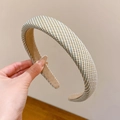 Padded blue and white striped headband in retro woven fabric for a minimalist hair look - Beige