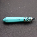 Turquoise hexagonal pillar pendant necklace with hollow silver metal cap and ring - Turquoise