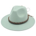 Cappello Fedora verde chiaro a tesa larga con cinturino intrecciato e strass lucidi - Verde Menta
