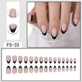 Short black French tip press-on nails in nude almond shape for elegant minimalist manicure - FS-33 Nude Base Black Tip Almond Shape