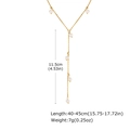 Detail view of gold Y-shaped pearl necklace showing 11.5cm drop length and 45cm chain size - Long Pearl Tassel Style (NC-1937G)