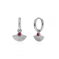 Silver fan-shaped drop earrings with round red ruby stone in 24K gold plating - 24K / Silver Red Rhinestone Style (JQH0010-SS-4)