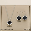 Silver steel jewelry set with black square zircon necklace and earrings for women - Black (KS110330-GC)