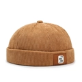 Gorro docker de pana caqui sin ala con textura vintage y parche de cuero lateral decorativo - Ajustable / Beige Oscuro