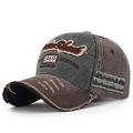 Cappellino vintage verde militare e marrone con ricamo 1969 e bordi sfrangiati effetto usato - Regolabile / Verde Scuro e Caffè