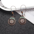 Bohemian bronze teardrop earrings with turquoise beads and colorful feather accents - Teardrop Hollow Color Bead Style (E2340)