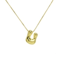 Detailed view of glossy 18K gold plated puffy bubble letter U pendant on chain - Gold U