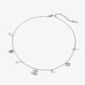Collar de acero inoxidable plateado con dijes de cereza rosa corazón y perla - Plata (PD1621)
