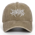 Vintage washed cotton baseball cap with gothic embroidery and distressed finish - Khaki