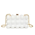 White acrylic box clutch bag with sphere texture, gold push lock, and metal chain - Pearl White/Bubble Texture / White