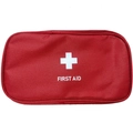 Portable red first aid kit bag made of durable oxford fabric with white cross and text - Red