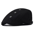 Black cotton newsboy cap with Freestyle embroidery and silver metal eyelets - Adjustable / Black