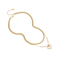 Double-layered necklace with gold Cuban chain, pearls and white heart pendant - Heart