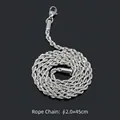 Silver stainless steel twisted rope chain necklace, 2mm diameter and 45cm long - 2.0mm x 45+5cm / Steel