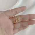 Minimalist S925 sterling silver necklace with a 14k gold-plated CZ pave circle pendant - 14K Gold