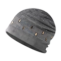Bonnet en maille chenille gris foncé pour femme avec strass brillants et accents ambrés - Réglable / Gris