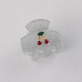 Pince à cheveux transparente pailletée argentée avec motif cerise rouge - Paillettes Argentées