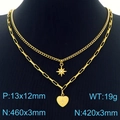 Collana a doppio strato dorata in titanio con ciondoli a stella e cuore su busto - Stile 2 Oro (KN230254-KFC)