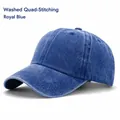 Royal blue vintage washed cotton baseball cap with reinforced four-line brim stitching - L (58-60cm) / Washed 4-Stitch Brim / Vintage Washed - Royal Blue