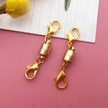 Pair of golden magnetic jewelry clasps with lobster claws on a pink background - Gold Cylindrical Magnetic Clasp / 6x37mm