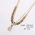 Collana a doppio strato dorata con lucchetto, catena geometrica e dimensioni - Oro