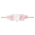 Handmade baby floral headband with pink and white fabric roses on soft nylon band - 15 Styles Set