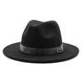 Classic black fedora hat with a grey snakeskin band and gold stud accent for men and women - M (56-58cm) / Black