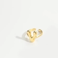 Minimalist liquid metal style V-shaped gold plated open ring with polished mirror finish - Gold Letter V