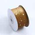 Cinta navideña dorada con estrellas estampadas en carrete blanco para manualidades - 3.8cm de Ancho * 10 Yardas / Café claro