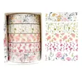 Five rolls of floral washi tape set featuring pink roses and yellow wildflowers - Spring Flower Romantic 1