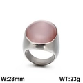 Titanium steel ring featuring oval pink cat eye stone with matte finish, 28mm wide - US 7 / Silver Band Light Pink Stone Style (KR89000-K)