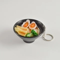 Realistic PVC Japanese Ramen bowl keychain with soft boiled egg and broccoli details - Oyster and Bamboo Shoot Noodles - With Keychain